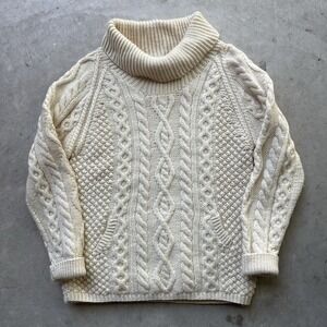 Vintage Carraig Donn Irish Sweater Wool Fisherman Cable Knit Ivory Aran XS